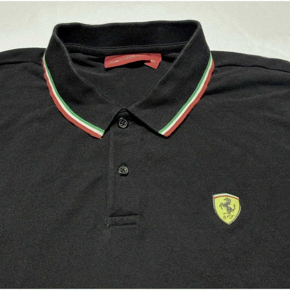 Scuderia Ferrari Polo Shirt Mens Size XL Black F1 Racing Short Sleeve Preppy